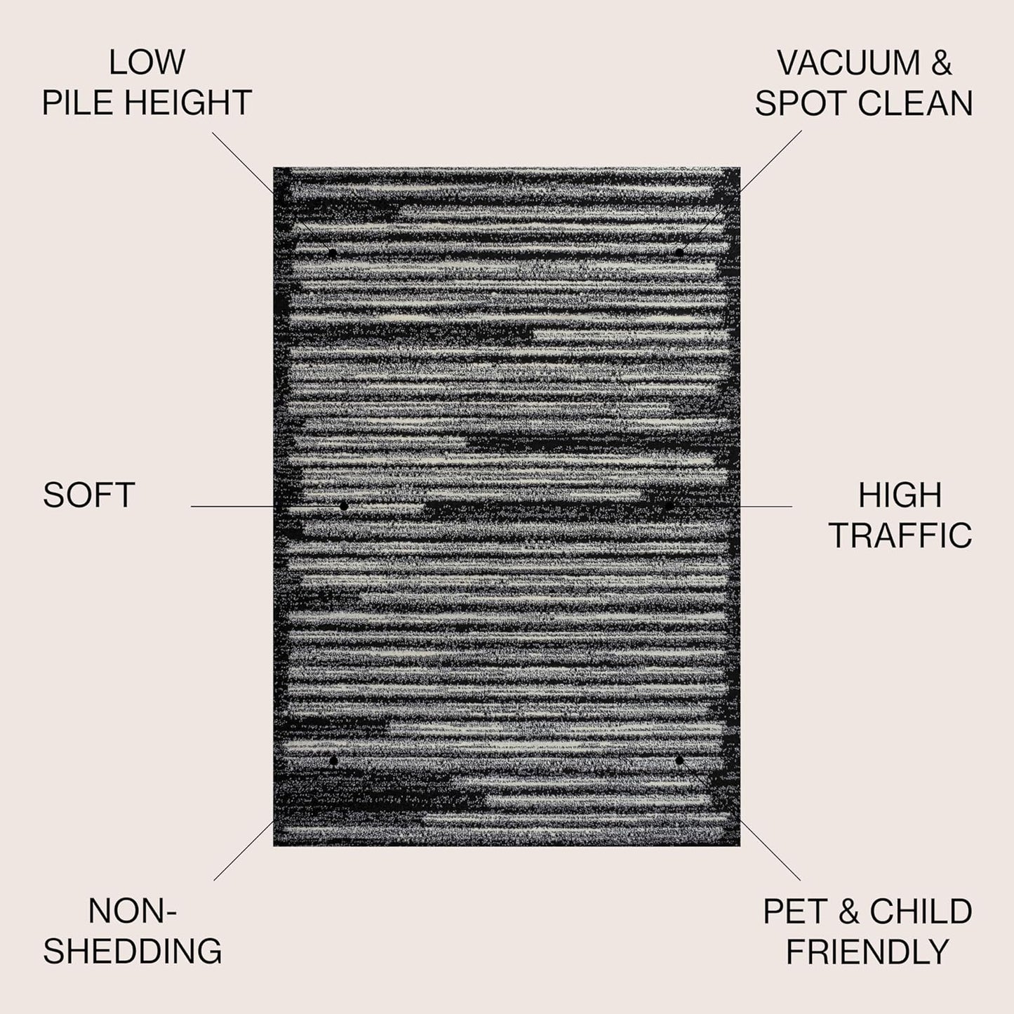 JONATHAN Y Khalil Modern Berber Stripe Black/Cream Indoor Area Rug, 8x10, Contemporary, Bohemian, Easy-Cleaning for Living Room, Bedroom, Kitchen, Pet Friendly, Non-Shedding (MOH207F-8)