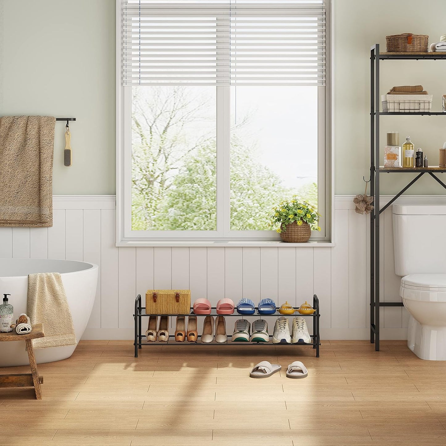 Hoctieon 2 Tier Shoe Rack for Closet, Durable Mesh Style Shoe Rack, Entryway Shoe Shelf, Shoe Storage Organizer for Hallway, Bedroom, Living Room, Wardrobe, Black