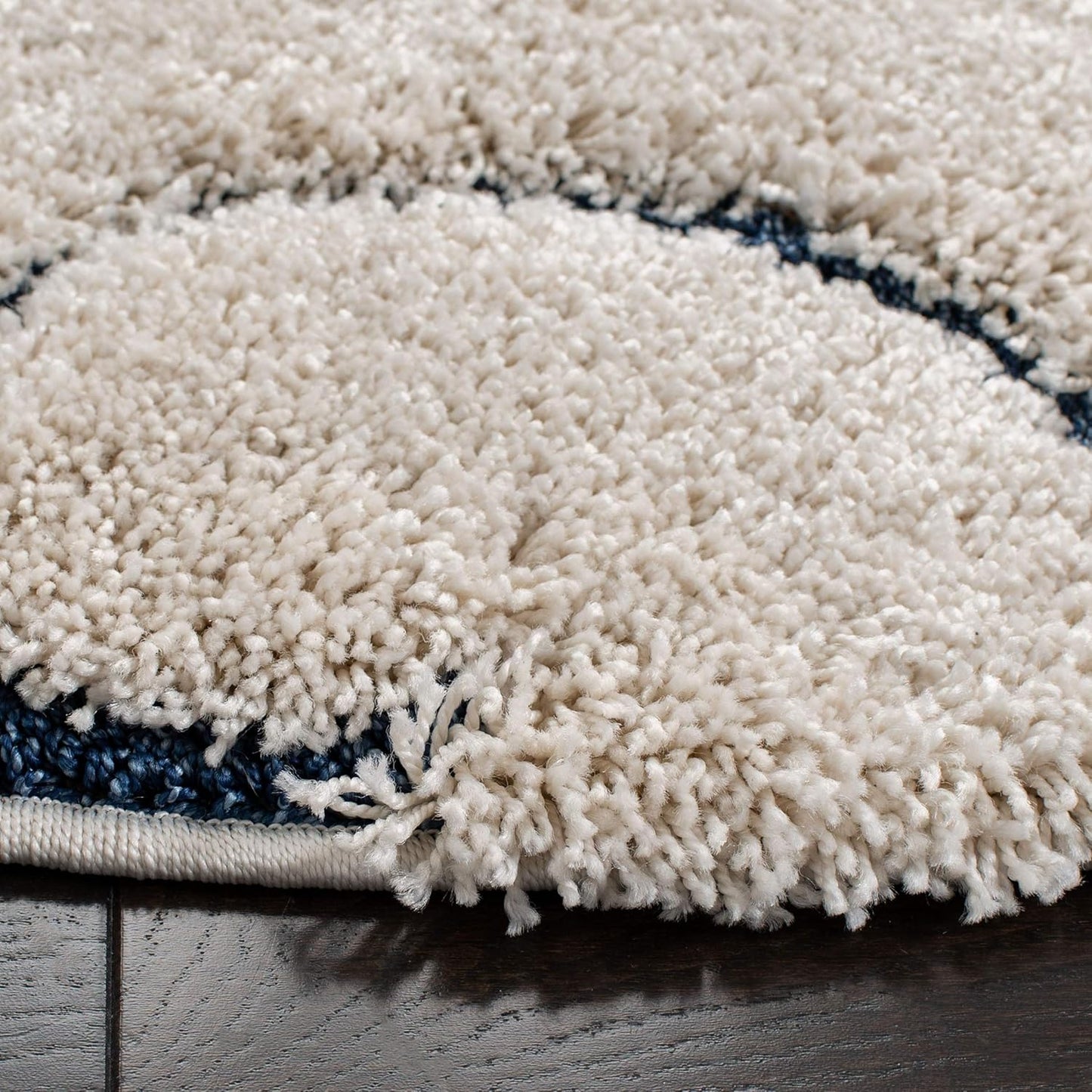 SAFAVIEH Florida Shag Collection 10' Round Cream/Blue SG455 Scrolling Vine Graceful Swirl Textured Non-Shedding Living Room Bedroom Dining Room Entryway Plush 1.2-inch Thick Area Rug