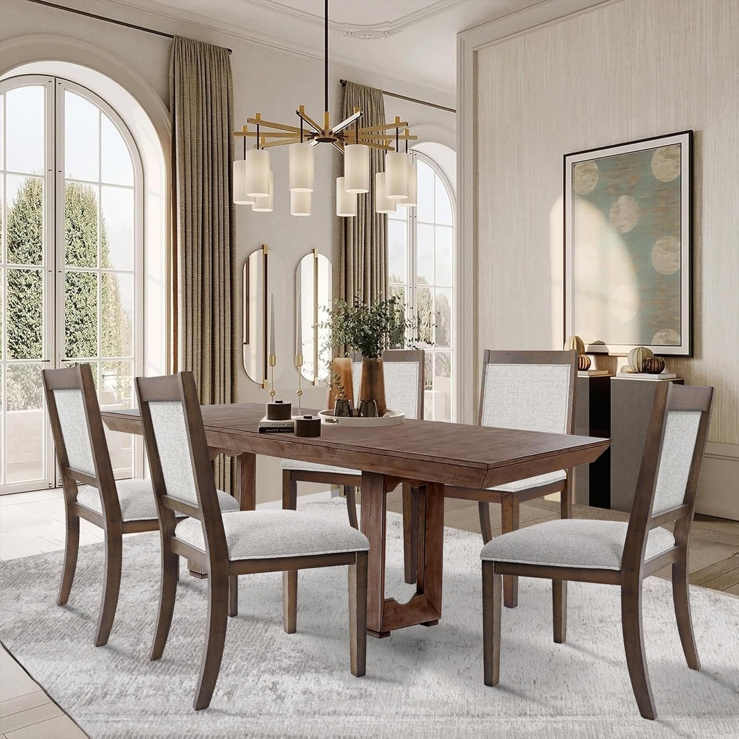 HomePop Open Back Upholstered Wood Frame Dining Chairs -Neutral Textured Solid (Set of 2)