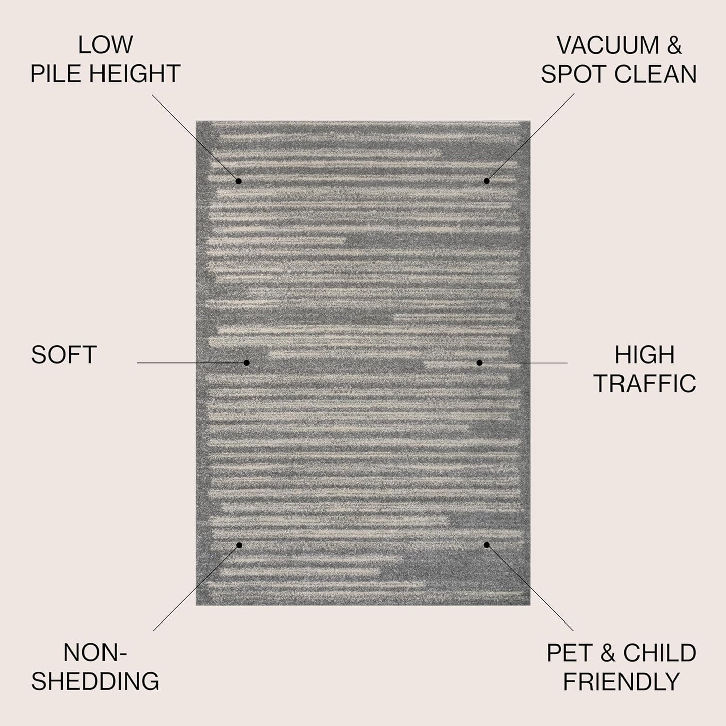 JONATHAN Y Khalil Modern Berber Stripe Gray/Cream Indoor Area Rug, 5x8, Contemporary, Bohemian, Easy-Cleaning for Living Room, Bedroom, Kitchen, Pet Friendly, Non-Shedding (MOH207G-5)