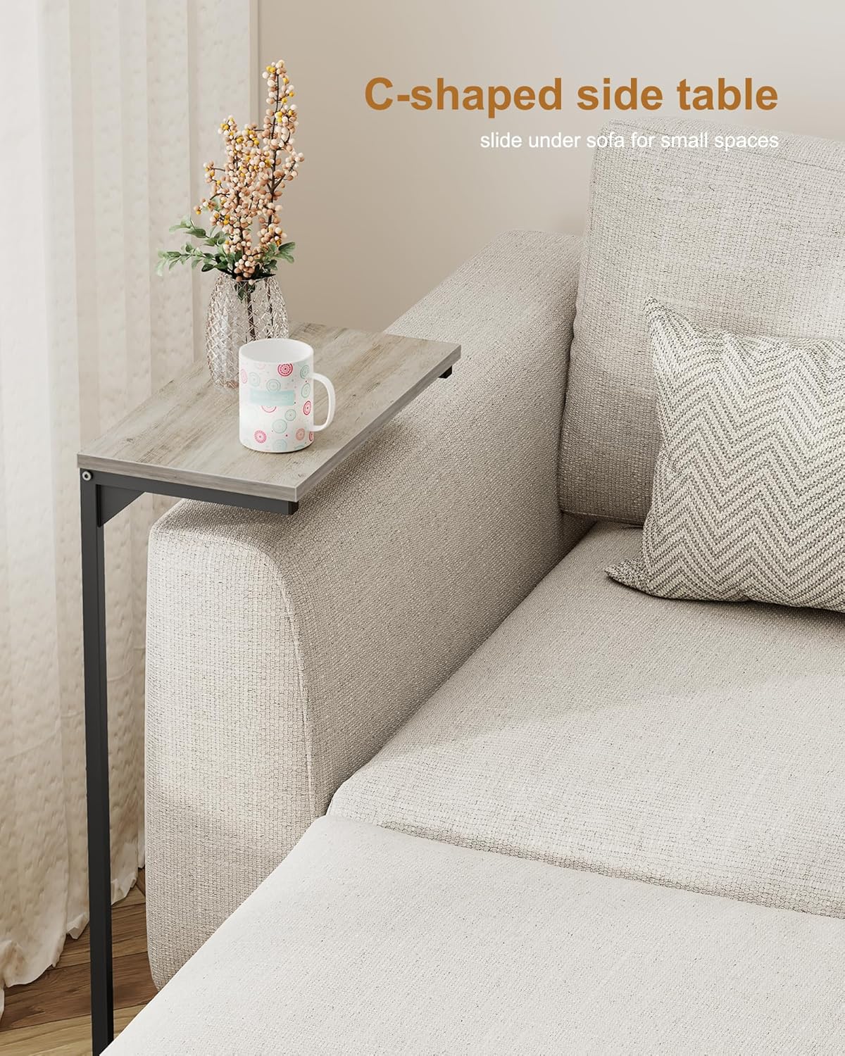 TUTOTAK C Shaped End Table, Small Side Table, 28.7 inch Tall Couch Table, Sofa Table, Living Room, Bed Room, Greige TB01BG071