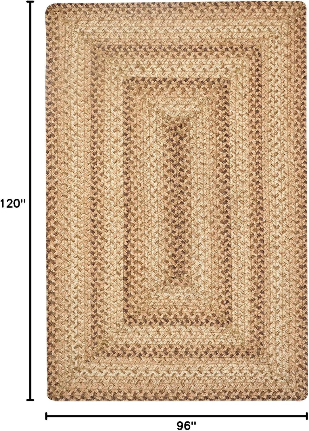 Homespice Cookie Dough Braided Jute Brown Rug 8x10' - Rustic Country Rugs for Living Room and Dining Room