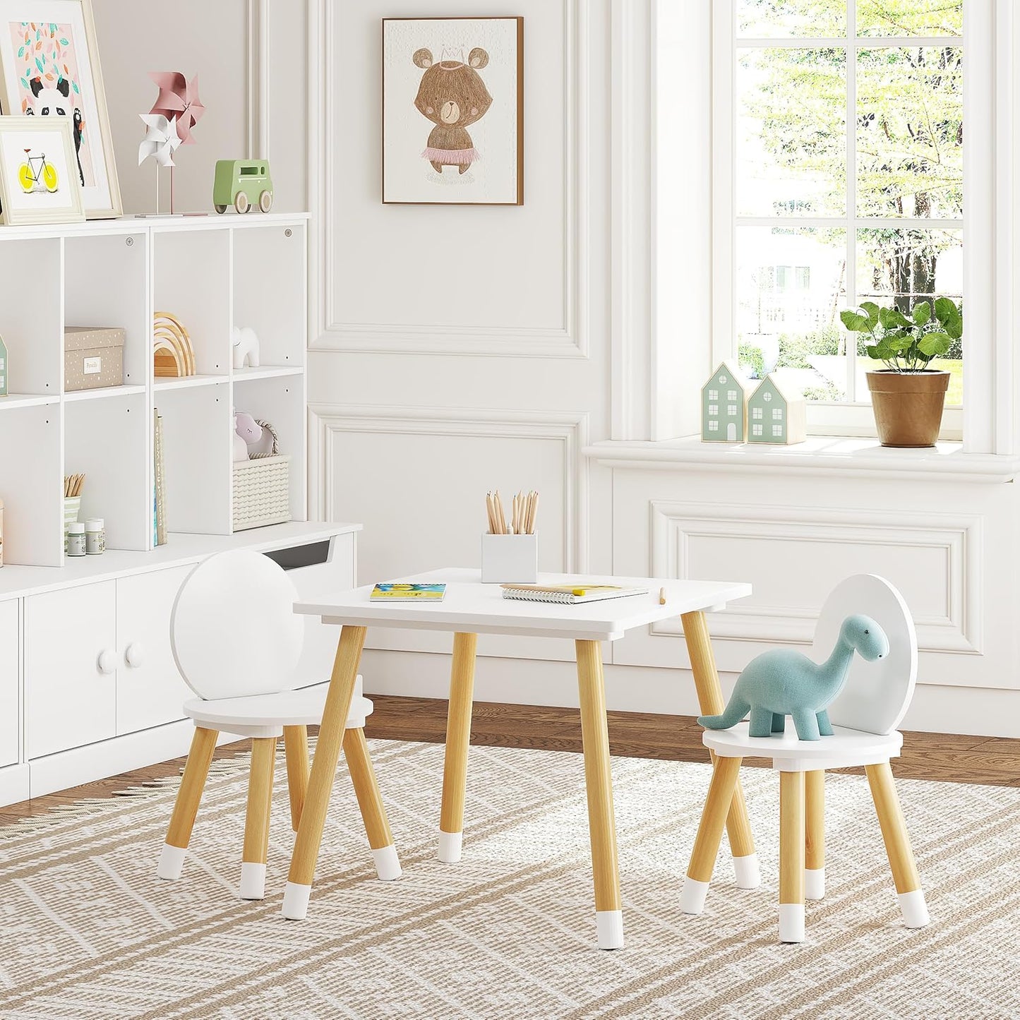 UTEX Kids Table with 2 Chairs Set for Toddlers, Boys, Girls, 3 Piece Kiddy Table and Chairs Set, White