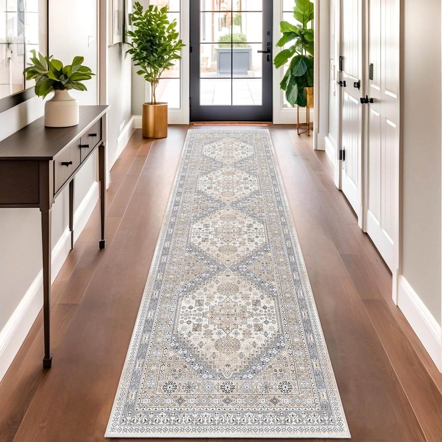 zesthome Washable Runner Rug 2.5x10 - Stain Resistant Entryway Rug,Ultra-Thin Kitchen Rugs, Anti Slip Backing Runner Rugs for Entrance Laundry Room Indoor Hallway (Beige,2.5'x10')