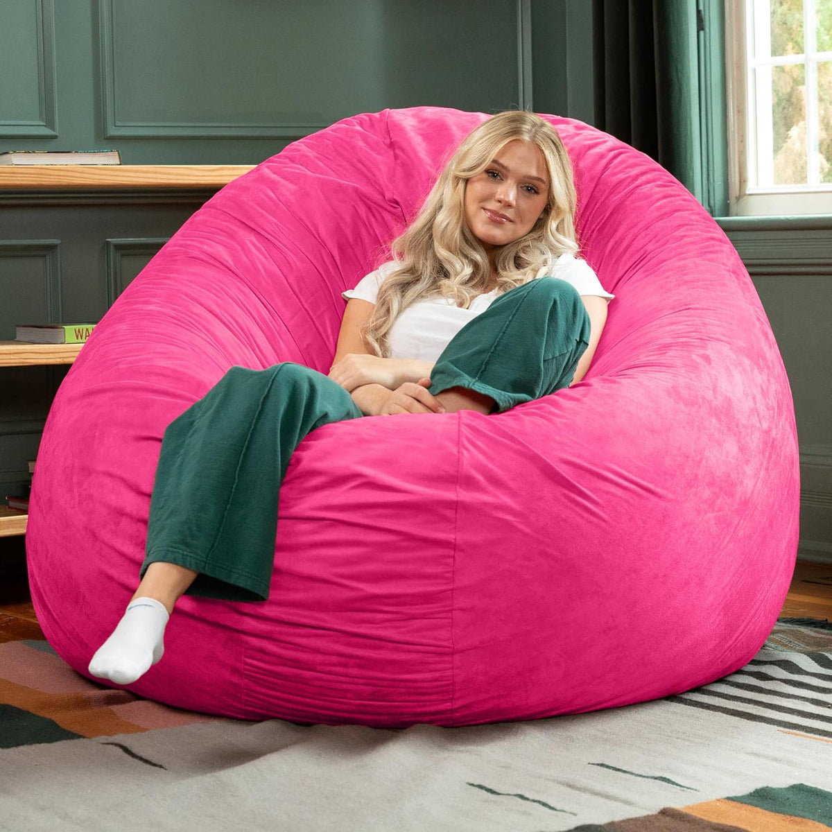 Jaxx 6 Foot Cocoon - 2-in-1 Convertible Bean Bag Bed & Large Bean Bag Chair for Adults, Microsuede Fuchsia