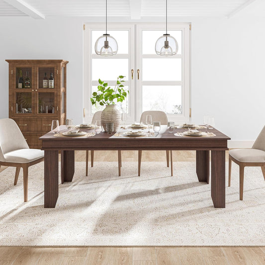 GarveeHome Farmhouse Dining Table for 6-8 People, 71" Long Brown Kitchen Tables with Wooden Sturdy Frame, 6 Ft Large Rectangular Dinner Table for Living Room, Kitchen, Dining Room