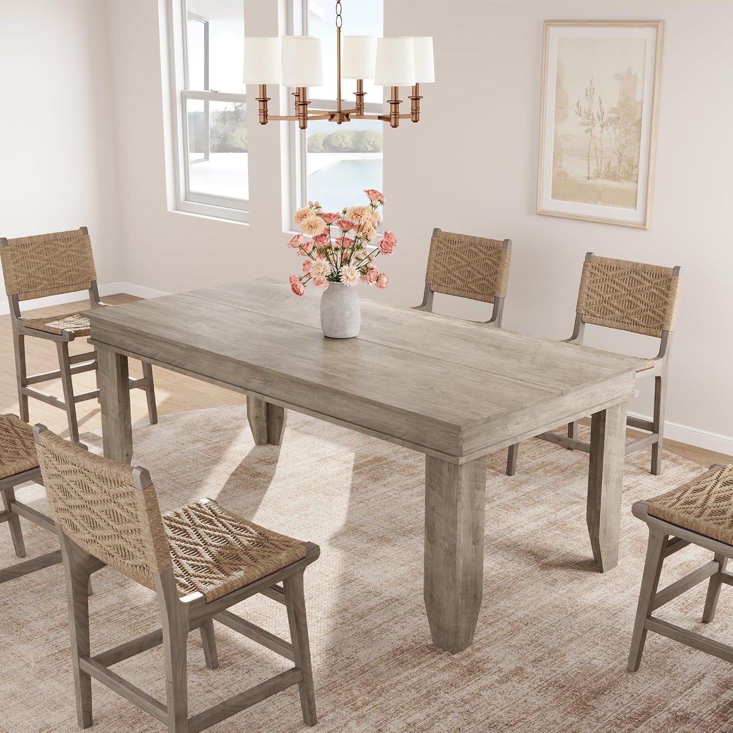 GarveeHome Farmhouse Dining Table for 6-8 People, 71" Long Gray Kitchen Tables with Wooden Sturdy Frame, 6 Ft Large Rectangular Dinner Table for Living Room, Kitchen, Dining Room