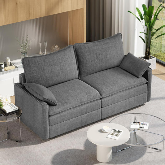 Vesgantti 74" Loveseat Sofa for Living Room, Comfy Cloud Couch Deep Seat Chenille Modern 2 Seater Small Sofa with Armrest Pillow, Easy Assembly for Small Spaces, Gray