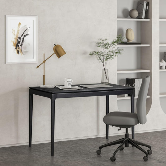 NTC Mingle Modern Wooden Rectangle Desk Table with Hidden Drawer – Waterproof & Heat Resistant, Burnt Black