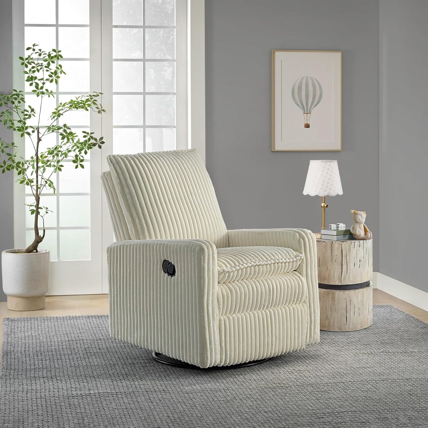Oxford Baby Uptown Upholstered Swivel Glider and Recliner Nursery Chair - Corduroy, Pearl White