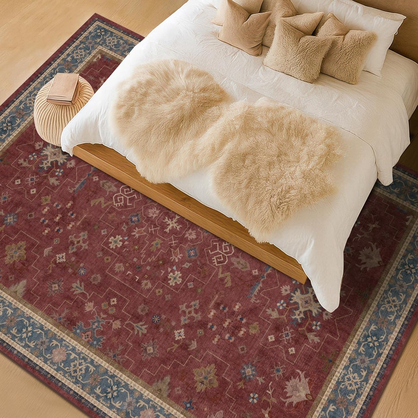 6x9 Dining Room Rugs for Under Table - Vintage Burgundy Boho Living Room Rug, Lightweight Washable Foldable Low Pile Carpet,Southwestern Bed Room Décor Aesthetic