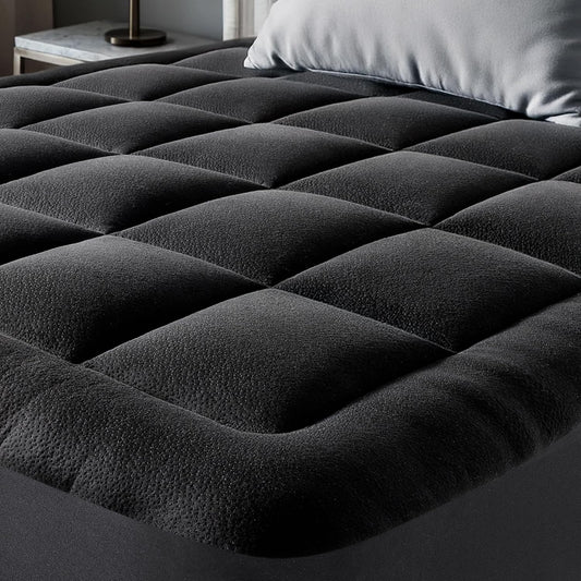 Ultra Soft King Size Mattress Topper - Viscose Made from Bamboo Pillow Top Mattress Pad for Back Pain Relief - Naturally Cooling for Hot Sleepers, Black