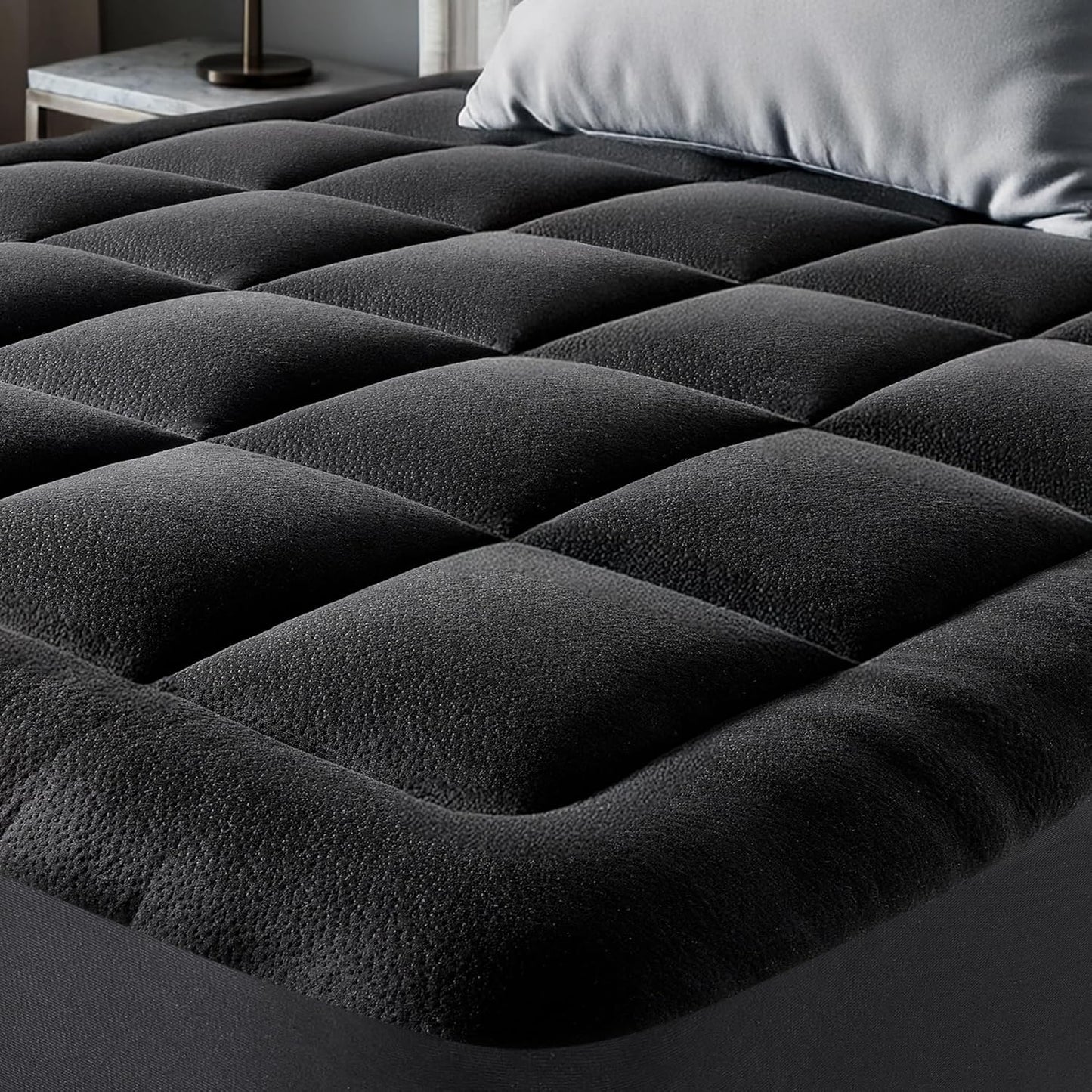 Ultra Soft Full Size Mattress Topper - Viscose Made from Bamboo Pillow Top Mattress Pad for Back Pain Relief - Naturally Cooling for Hot Sleepers, Black