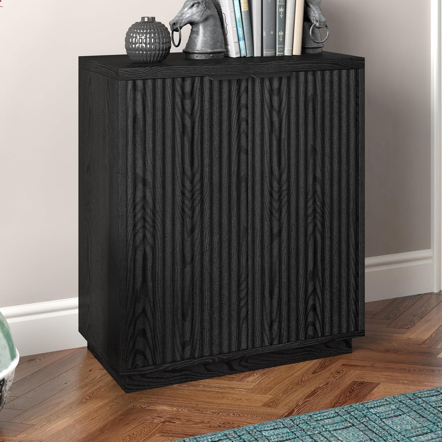 Henn&Hart 28" Wide Rectangular Accent Cabinet in Black Grain, for Home, Living Room, Bedroom, Entertainment Room, Office