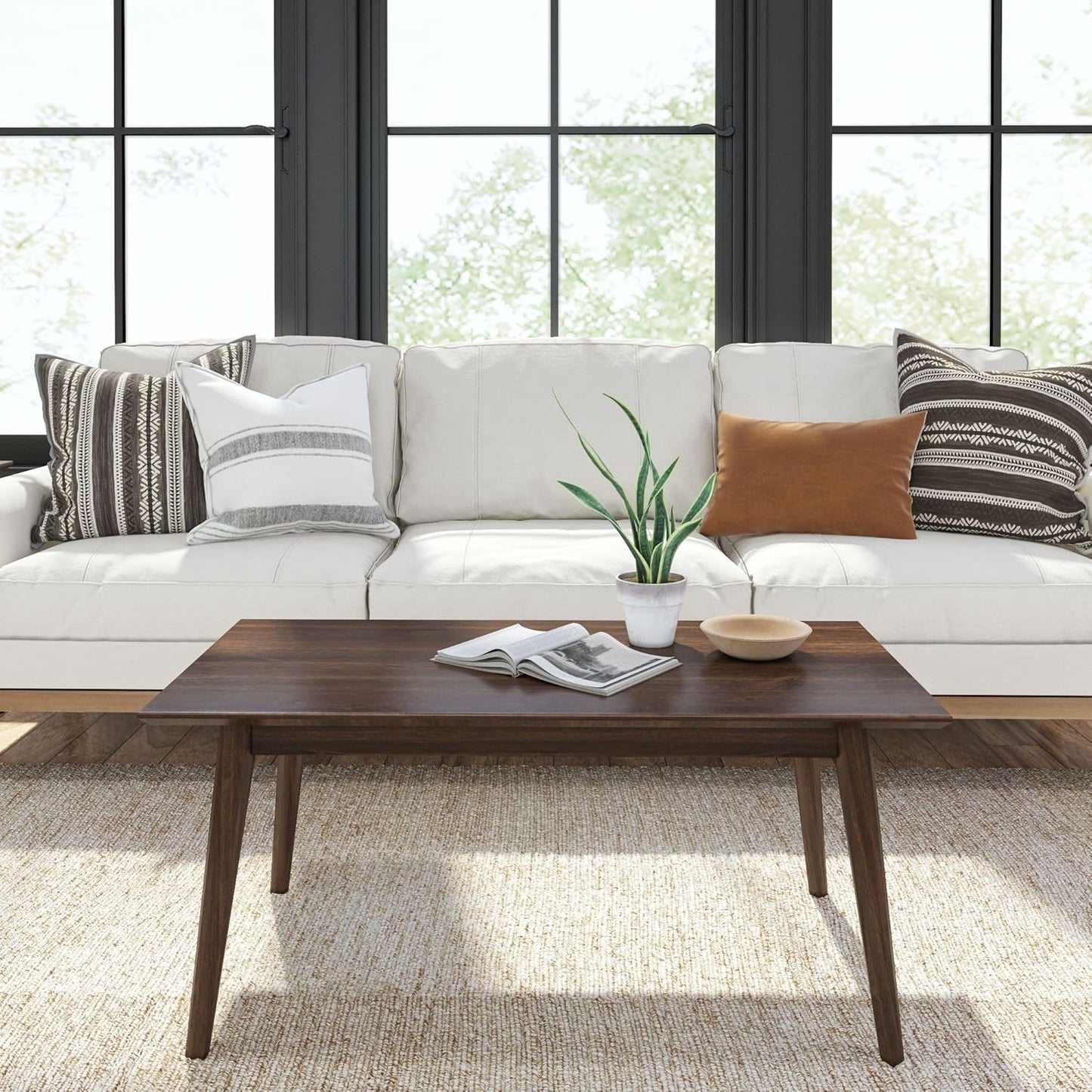 Plank+Beam 40 Inch Mid Century Modern Coffee Table, Wood Coffee Tables for Living Room, Rectangular Center Table, Occasional Table for Small Spaces, Wlanut