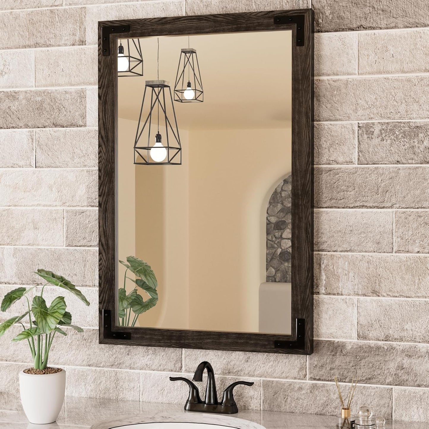 TETOTE 24 x 36 Black Wood Framed Mirror for Bathroom Wall/Bedroom/Living Room/Entryway Farmhouse Rustic Bathroom Vanity Mirror Waterproof (Horizontal/Vertical Mounted)