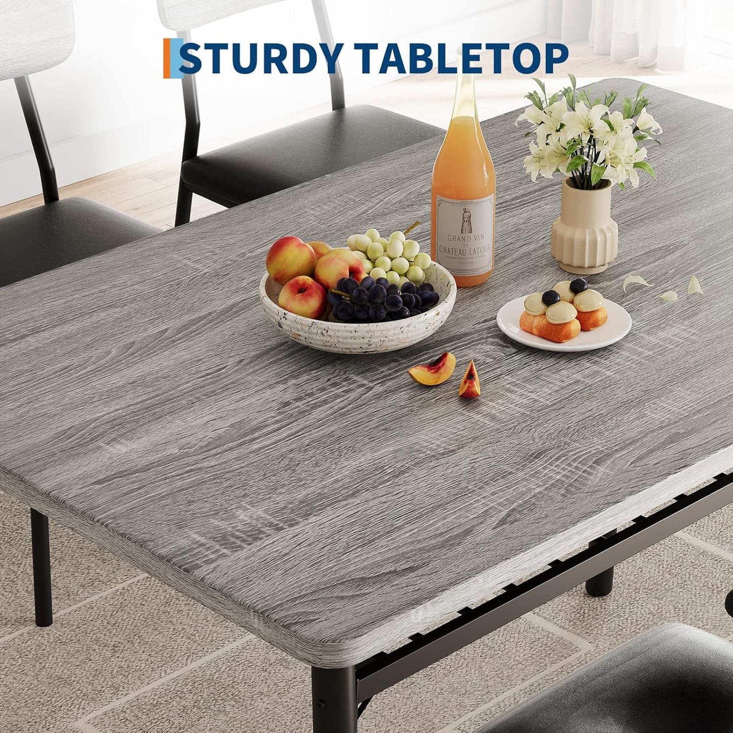 GarveeHome Dining Table for 2 with Storage Rack, Small Kitchen Table for 2 with Metal Frame, Square Table with Upholstered Chairs Set of 2, 3-Piece Dining Room Set for Small Space, Apartment, Gray