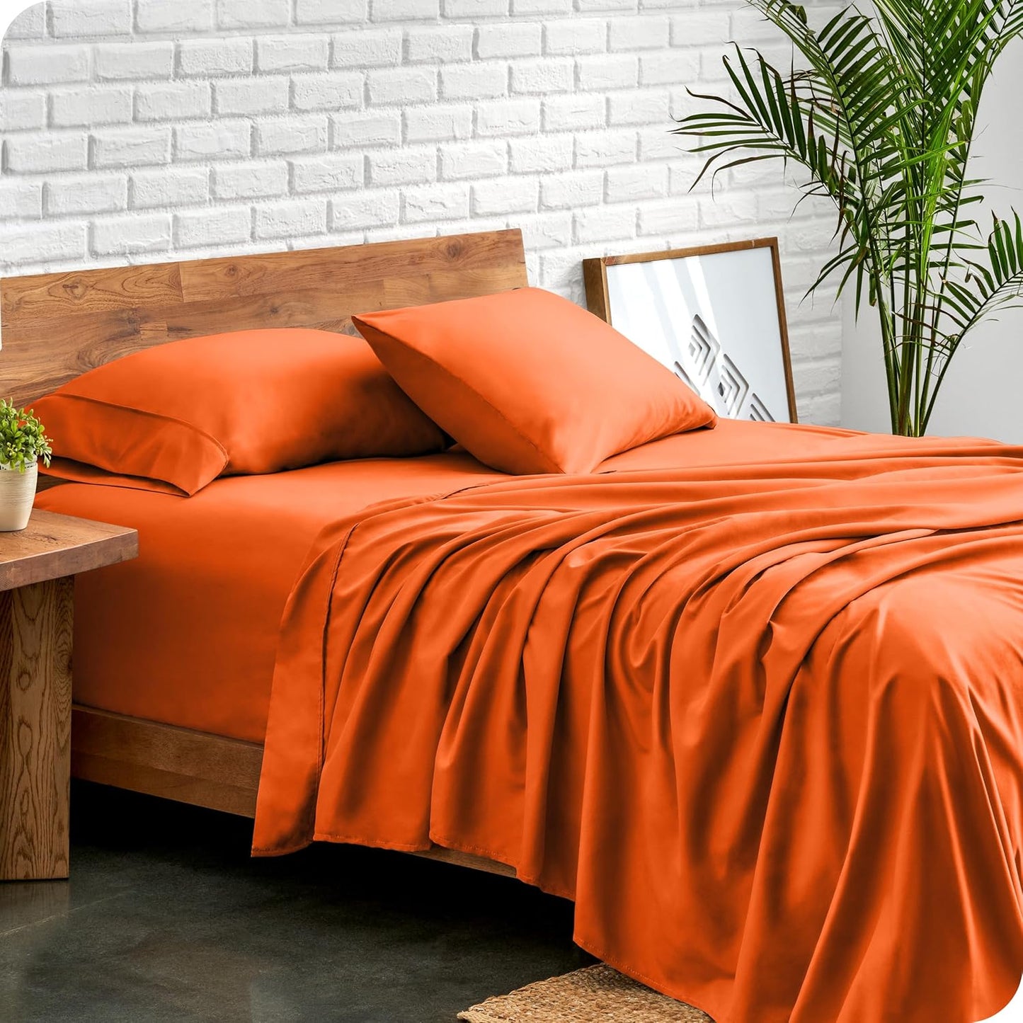 Bare Home Queen Sheet Set - Luxury 1800 Ultra-Soft Microfiber Bed Sheets - Double Brushed - Deep Pockets - Easy Fit - 4 Piece Set - Bedding Sheets & Pillowcases (Queen, Orange)