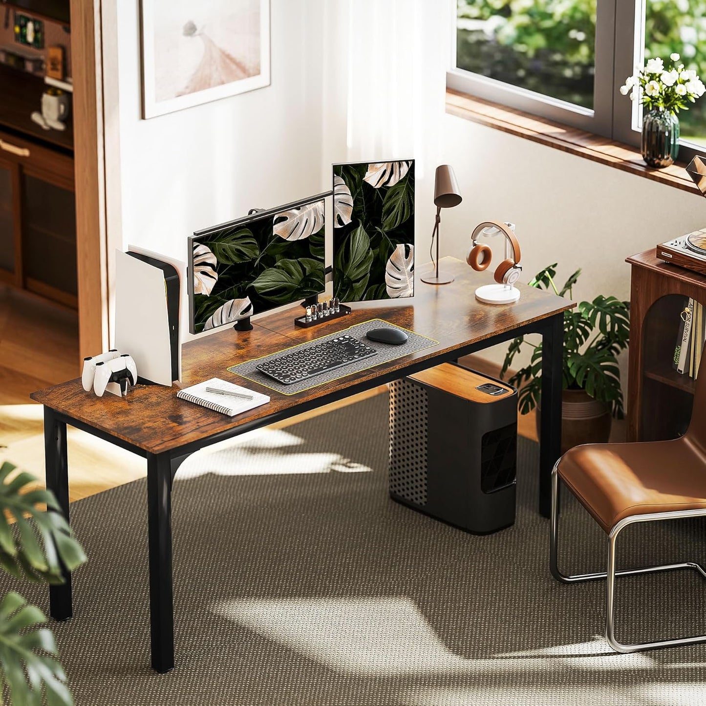 HOMCOM Modern Simple Large Computer Desk, 71" Long Home Office Desk for Two Person, Multi-Purpose Computer Table for Home Office Study, Rustic Brown