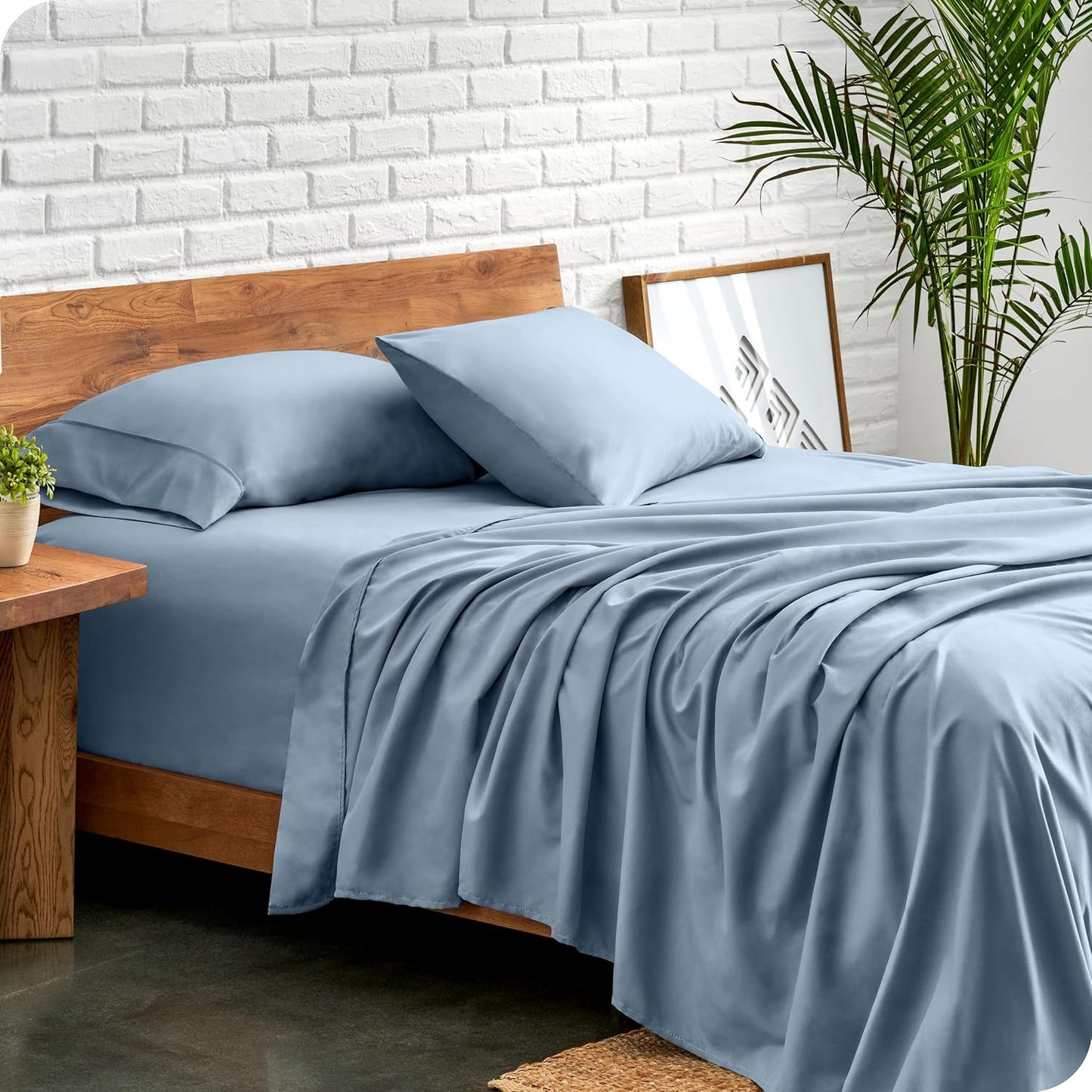 Bare Home Split Head Flex King Sheet Set - 1800 Ultra-Soft Microfiber Bed Sheets - Double Brushed - Deep Pockets - Easy Fit - 4 Piece Set - FlexTop King Bedding (Split Head Flex King, Dusty Blue)
