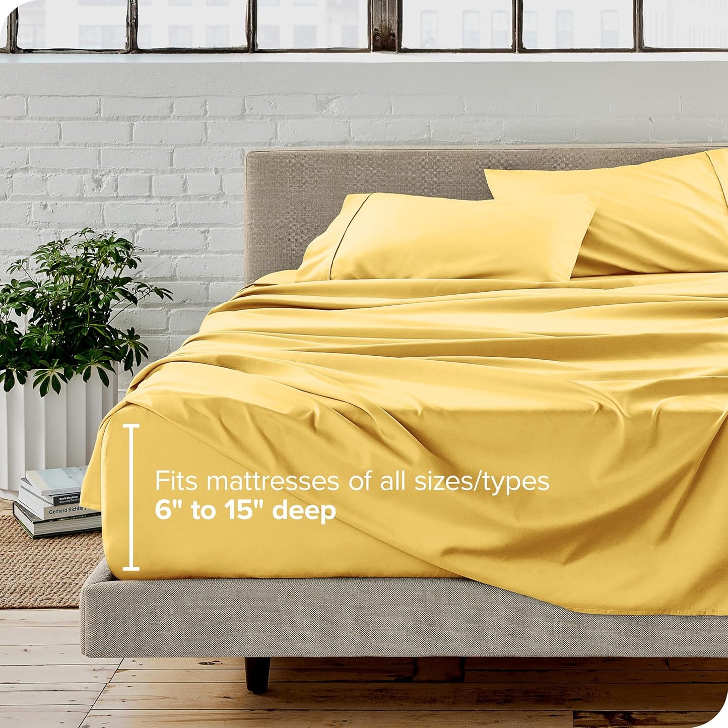 Bare Home Queen Sheet Set - Luxury 1800 Ultra-Soft Microfiber Queen Bed Sheets - Double Brushed - Deep Pockets - Easy Fit - 4 Piece Set - Bedding Sheets & Pillowcases (Queen, Lemon Drop)
