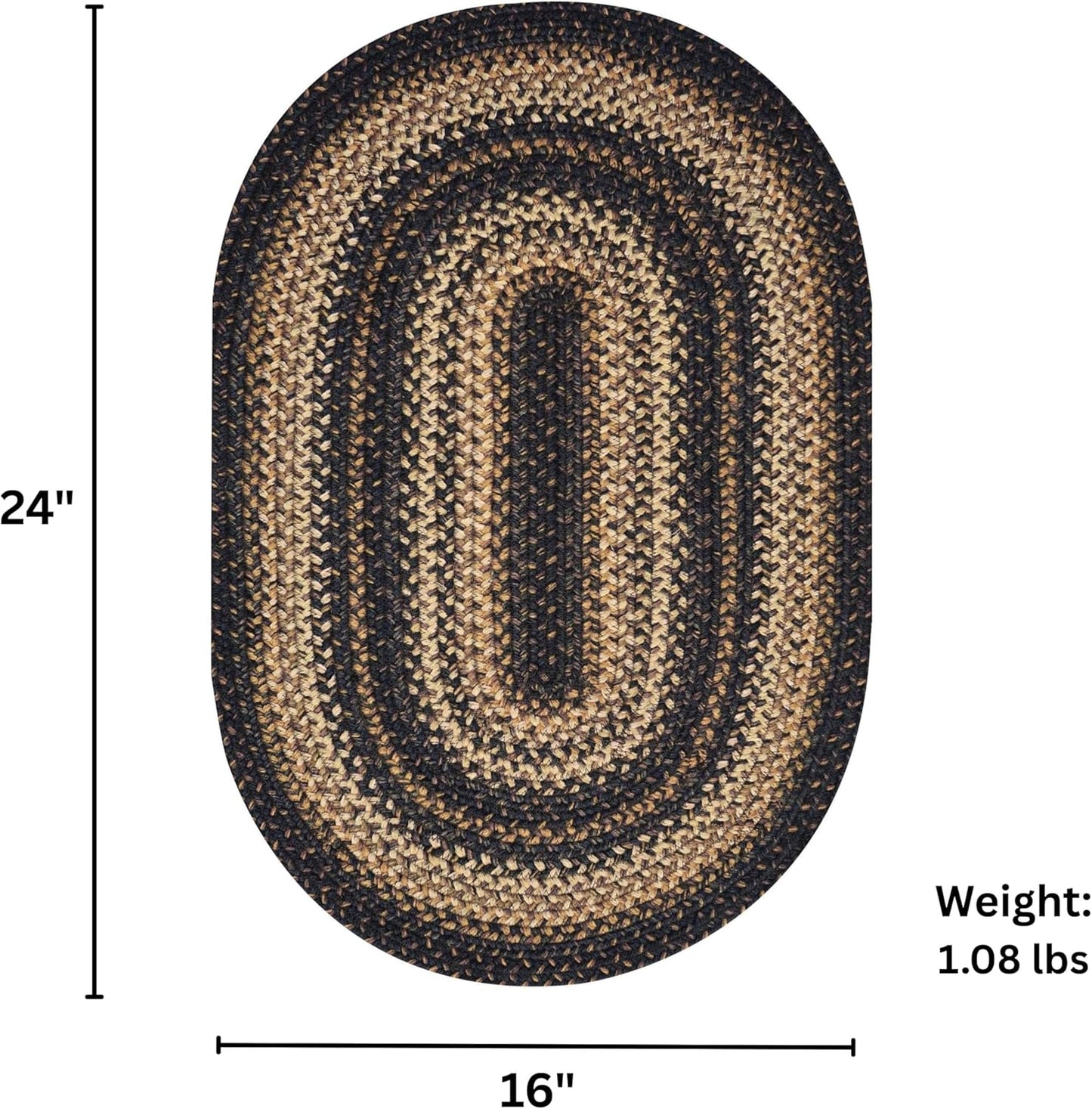 Kilimanjaro Black and Tan Jute Braided Oval Rugs, 16x24 - Warm Primitive Decor, Perfect for Laundry Rooms, Bathrooms and Entryways - Durable and Easy to Clean