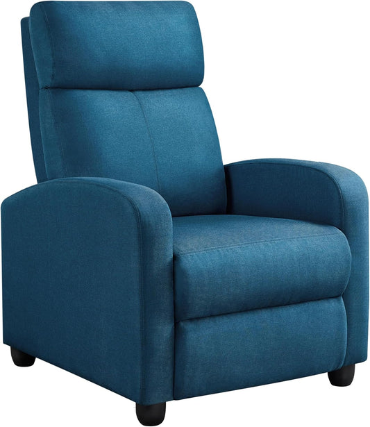 Yaheetech Fabric Recliner Sofa Modern Single Recliner Sofa Home Theater Seating with Thick Seat Cushion, Backrest and Pocket Spring, Blue