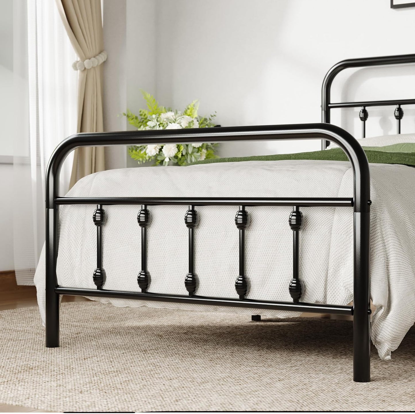 Allewie 14 Inches Twin Size Metal Platform Bed Frame with Victorian Style Iron-Art Headboard/Footboard, Mattress Foundation, Easy Assembly, Under Bed Storage, No Box Spring Required, Black