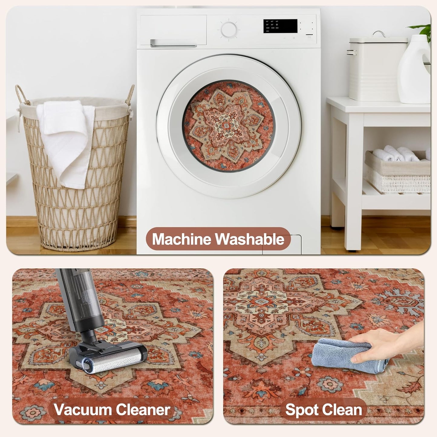 angsoo Vintage 2x3 Washable Rug for Entryway, Non Slip Small Indoor Front Door Rug, Print Distressed Door Mat Carpet, Soft Low Pile Rugs for Entrance Kitchen Bedroom Bathroom