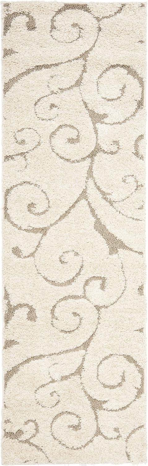 SAFAVIEH Florida Shag Collection Runner Rug - 2'3" x 9', Cream & Beige, Scroll Design, Non-Shedding & Easy Care, 1.2-inch Thick Ideal for High Traffic Areas in Living Room, Bedroom (SG455-1113)