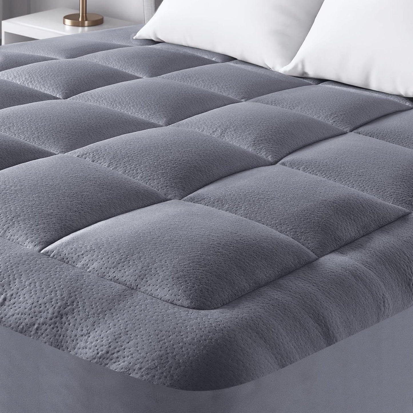 Ultra Soft Full XL Size Mattress Topper - Viscose Made from Bamboo Pillow Top Mattress Pad for Back Pain Relief - Naturally Cooling for Hot Sleepers, Grey