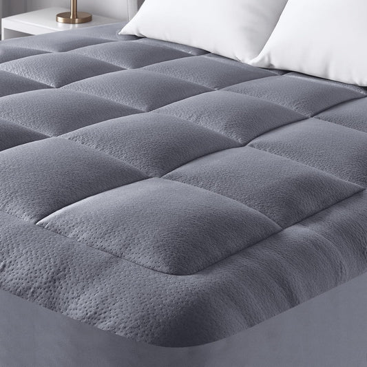 Ultra Soft Full Size Mattress Topper - Viscose Made from Bamboo Pillow Top Mattress Pad for Back Pain Relief - Naturally Cooling for Hot Sleepers, Grey