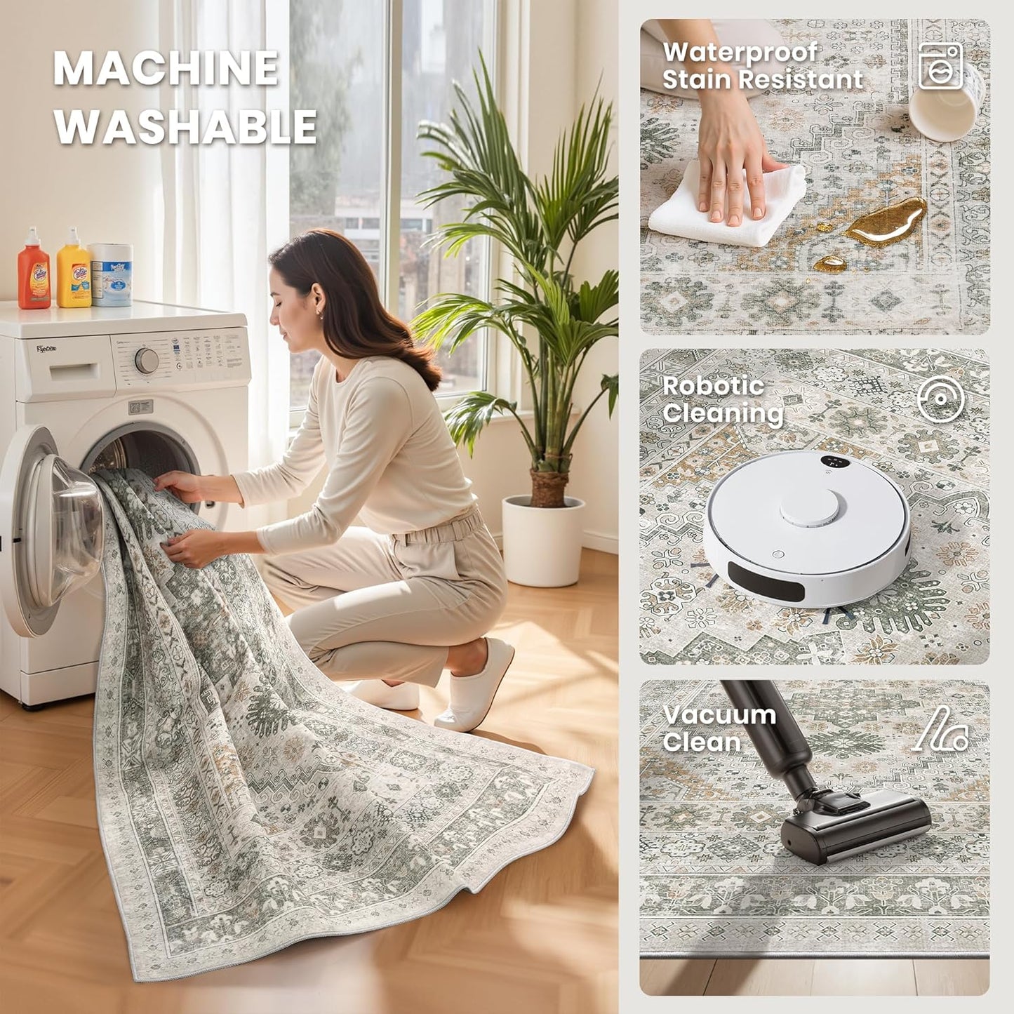 zesthome 5x7 Area Rugs - Ultra-Thin Washble Rug, Stain Resistant Anti Slip Backing Rugs for Living Room,Bedroom, Vintage Home Decor Area Rug (Brown/Grey,5'x7')