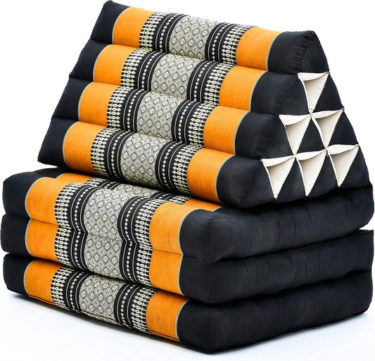 Leewadee 3-Fold Mat with Triangle Cushion – Comfortable TV Pillow, Foldable Mattress with Cushion Made of Eco-Friendly Kapok, 67 x 21 inches, Black Orange