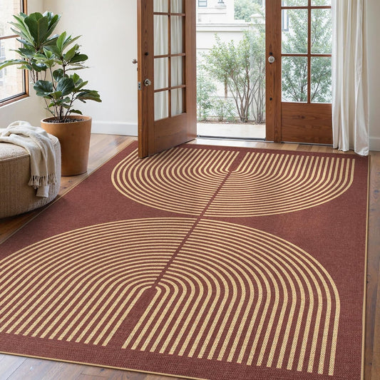 Lahome Modern Rainbow Easy Jute Outdoor Rug 5x7, Stain Resistant Red Dining Room Patio Rug, Farmhouse Non Slip Non Shedding Indoor Outdoor Carpet for Living Room Home Office Bedroom Deck Backyard