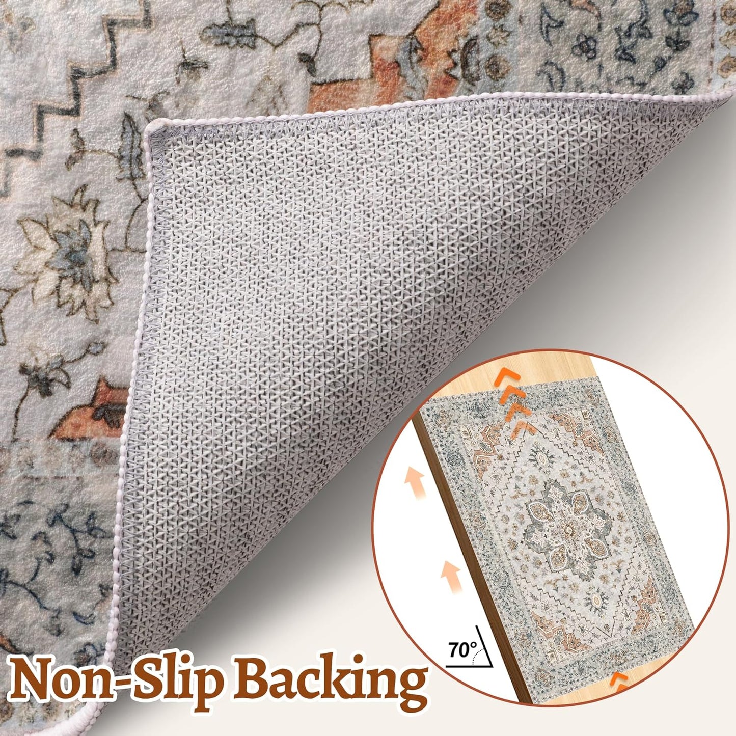 Tangsoo 2x6 Washable Runner Rug for Hallways, Non Slip Vintage Runner Rugs, Soft Low Pile Long, Print Distressed Taupe Carpet Runners for Kitchen Bedroom Entryway Bathroom Living Room