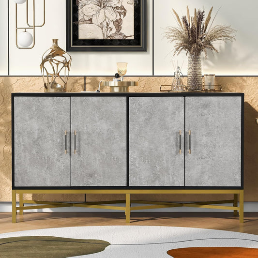 Merax Sideboard Buffet Cabinet with Storage, 4 Door Modern Cupboard w/Cross-Leg Design, Console Table for Kitchen, Dining/Living Room, Grey