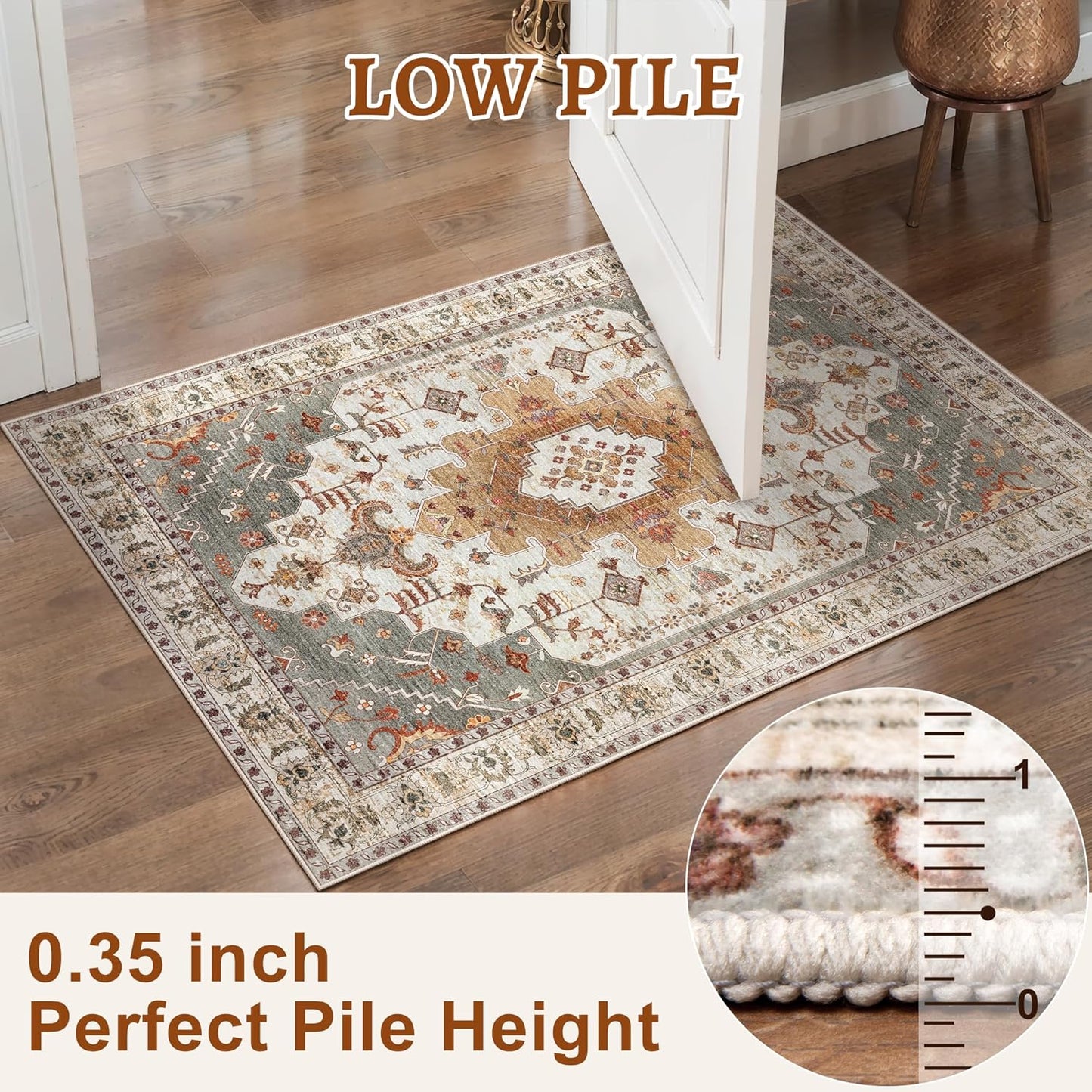 Tangsoo Area Rug 3x5 Bedroom Rug, Washable Vintage Rugs Indoor, Non Slip Accent, Print Distressed Turmeric Carpet, Soft Low Pile Rug for Living Room Dorm Bedroom Bedside Entryway Bathroom