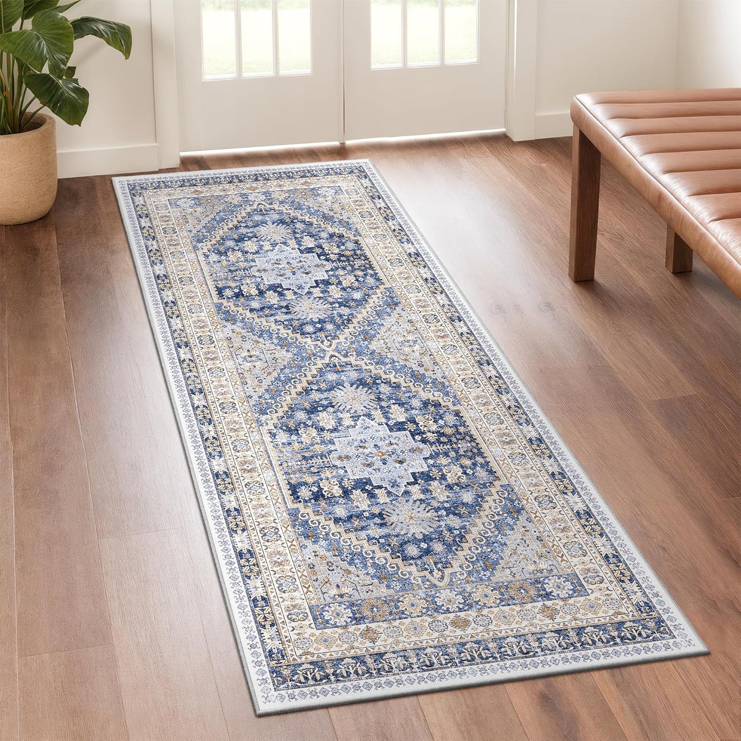 zesthome Runner Rug 2x5 - Stain Resistant Machine Washable Rug, Non Slip Vintage Hallway Runner Rugs, Low Pile Lightweight Runners for Kitchen, Entryway and Corridor