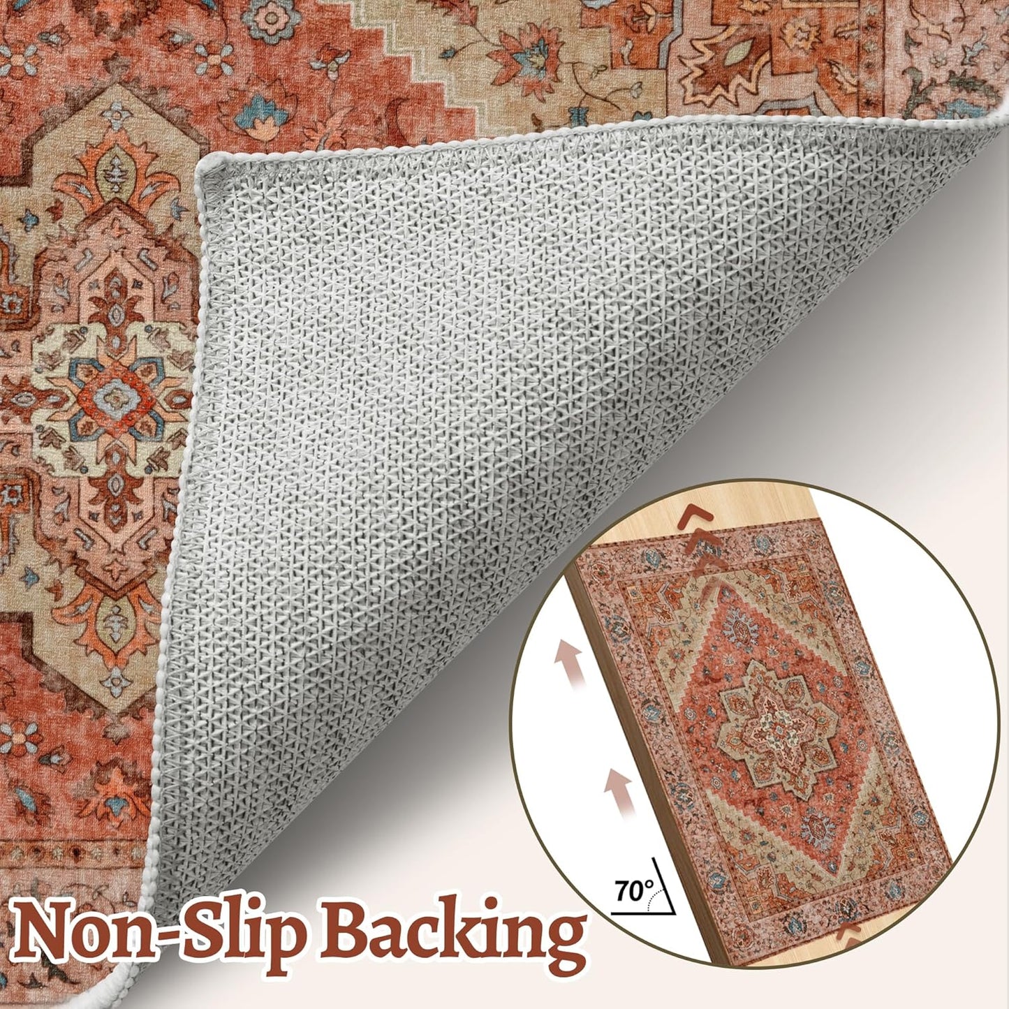 angsoo Vintage 2x3 Washable Rug for Entryway, Non Slip Small Indoor Front Door Rug, Print Distressed Door Mat Carpet, Soft Low Pile Rugs for Entrance Kitchen Bedroom Bathroom