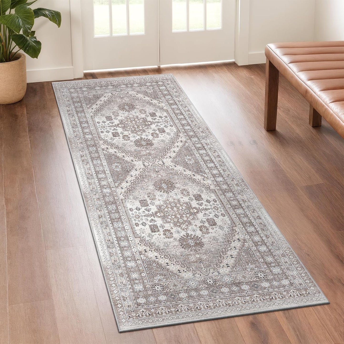 zesthome Runner Rug 2x5 - Stain Resistant Machine Washable Rug, Non Slip Vintage Hallway Runner Rugs, Low Pile Lightweight Runners for Kitchen, Entryway and Corridor