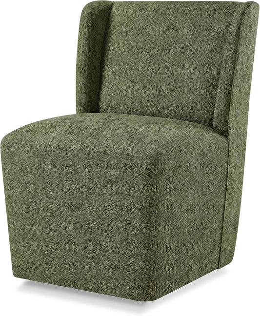 Upholstered Dining Chair with Casters Wingback Modern Side Armless Deskchair with Rollers for Diningroom Bedroom Livingroom Reading Room,Green,1 Box