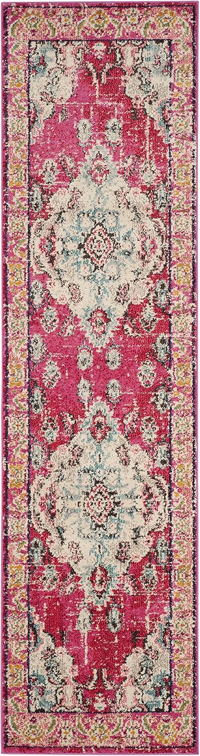 SAFAVIEH Monaco Collection Runner Rug - 2'2" x 10', Pink & Multi, Boho Chic Medallion Distressed Design, Non-Shedding & Easy Care, Ideal for High Traffic Areas in Living Room, Bedroom (MNC243D)