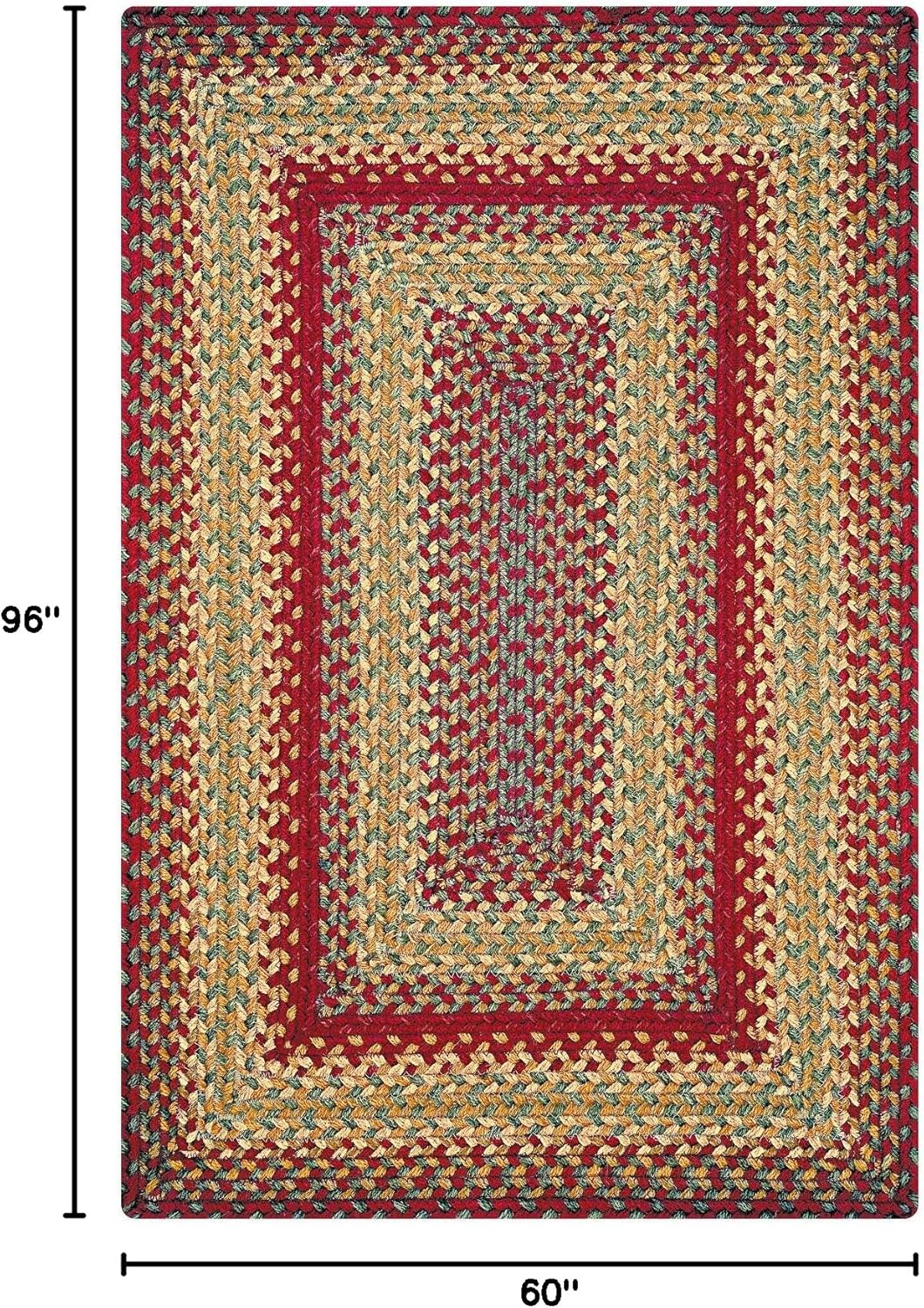 Homespice Cider Barn Cranberry Red Braided Area Rugs, Jute, 5x8' Rectangle - Perfect Country Primitive Decor for Dining Room, Bedroom, Everywhere
