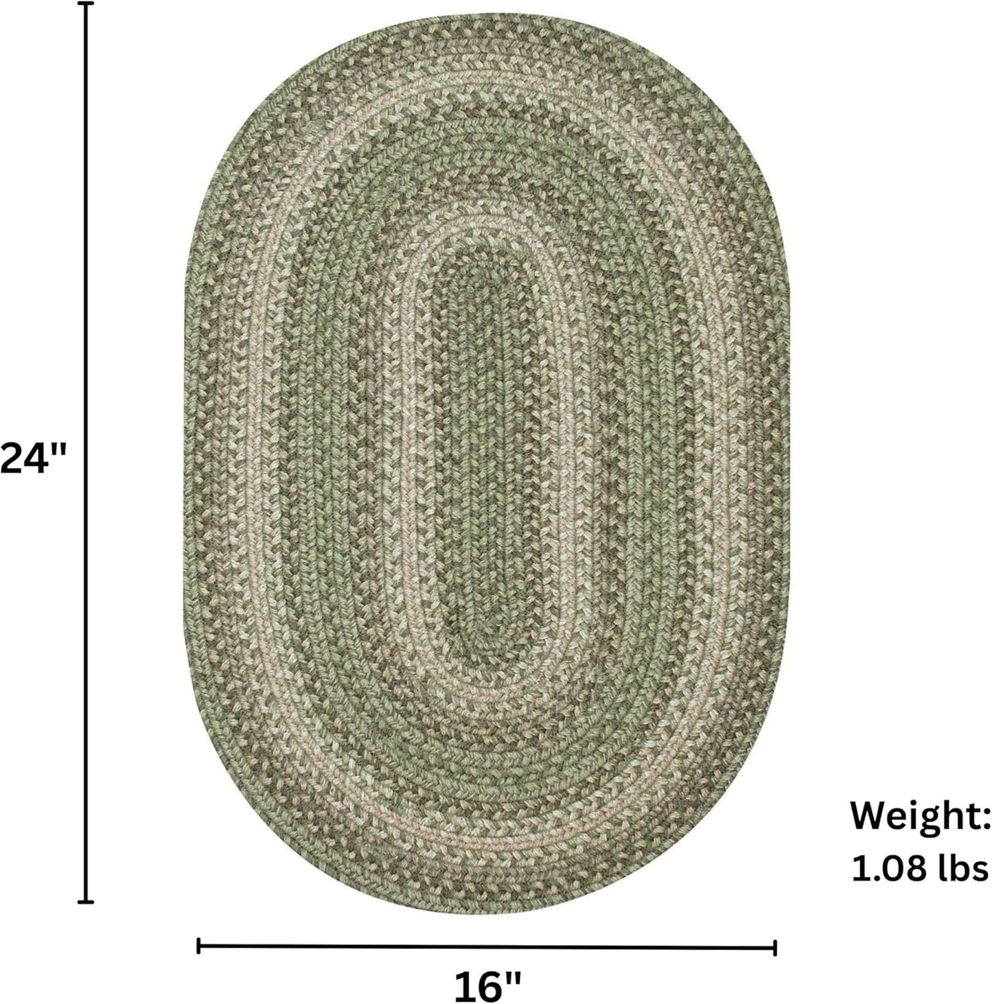 Grassland Country Braided Oval Rugs 16x24 - Braided Green Jute Rug for Kitchen and Entryway