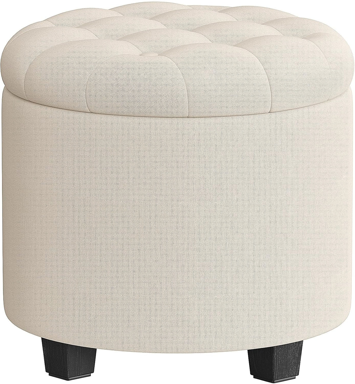 SONGMICS Round Ottoman, Ottoman with Storage, 17.7 x 17.7 x 17.5 Inches, Foot Rest with Legs, Linen-Look Fabric, Load up to 330 lb, for Living Room, Bedroom, Light Beige ULOM011W01