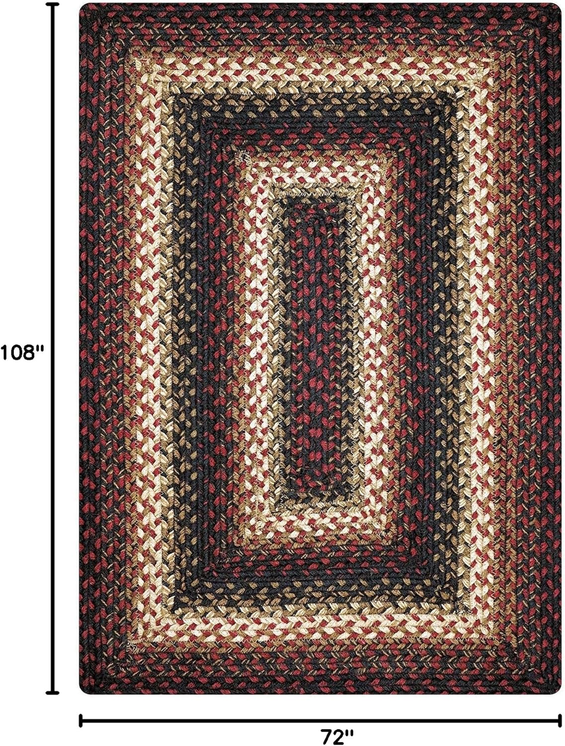 Homespice Prescott Jute Braided Rugs 6x9' - Country Style Red and Black Rugs for Living Room for Primitive Decor