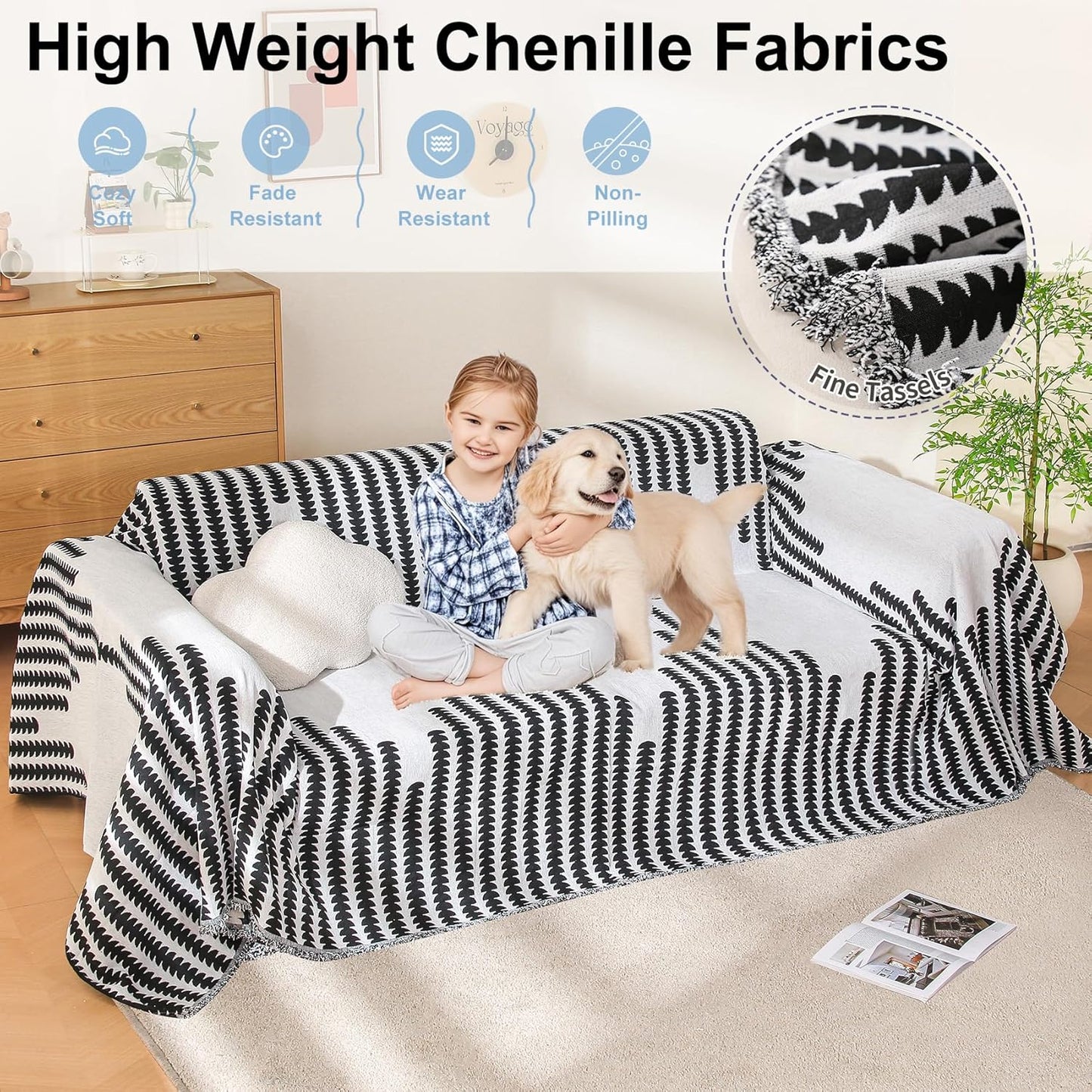 Boho Couch Cover, Sofa Cover, Sofa Covers for 2 Cushion Couch, Washable Sectional Couch Covers for Dogs Pet Furniture Protector Couch Cover Blanket for Living Room (2# White, 71" x 102")