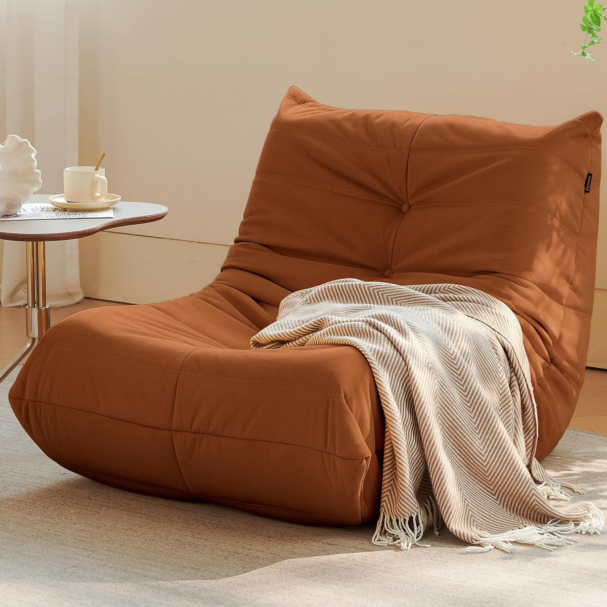 Bean Bag Chair, Fireside Chair Bean Bag Sofa for Adults, Bean Bag Chairs for Teens with High-Resilience Foam, Memory Foam & Non-Slip Base Bean Bag for Living Room, Bedroom, Office (Suede,Burnt Orange)